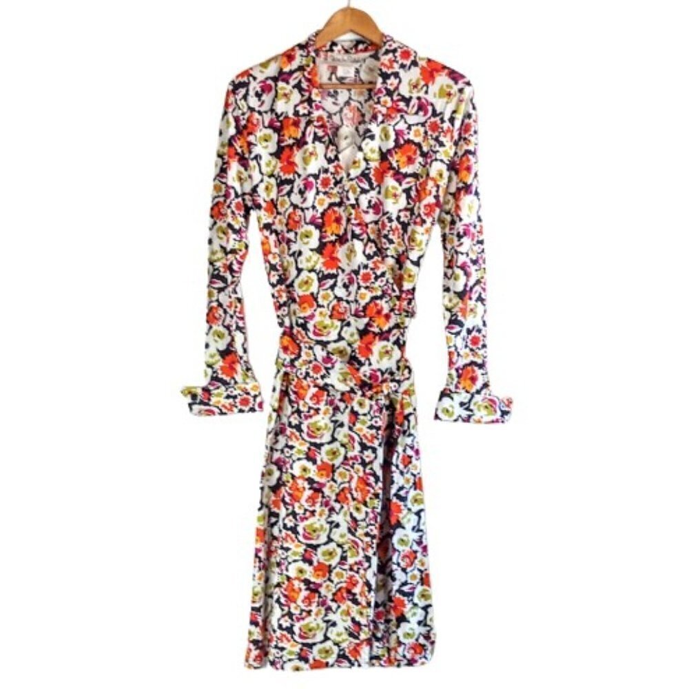 Vintage Diane Von Furstenberg Floral Cotton Wrap Midi Dress NWT - Picture 2 of 10
